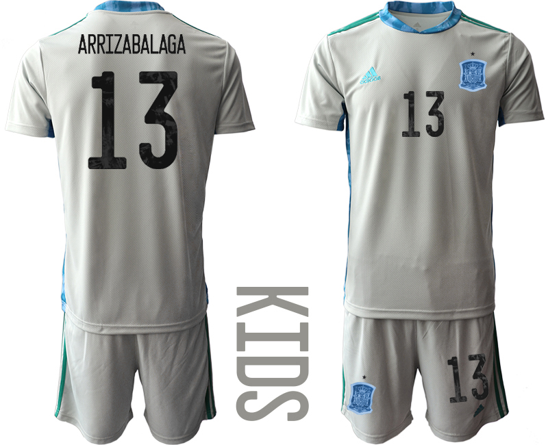 Youth 2021 European Cup Spain grey goalkeeper #13 Soccer Jersey